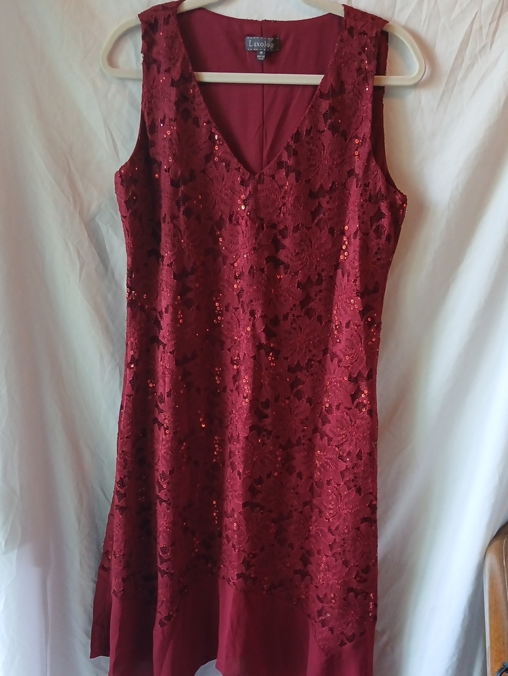 Wine Red Lace Sequin V-Neck Dress SEE VIDEO!